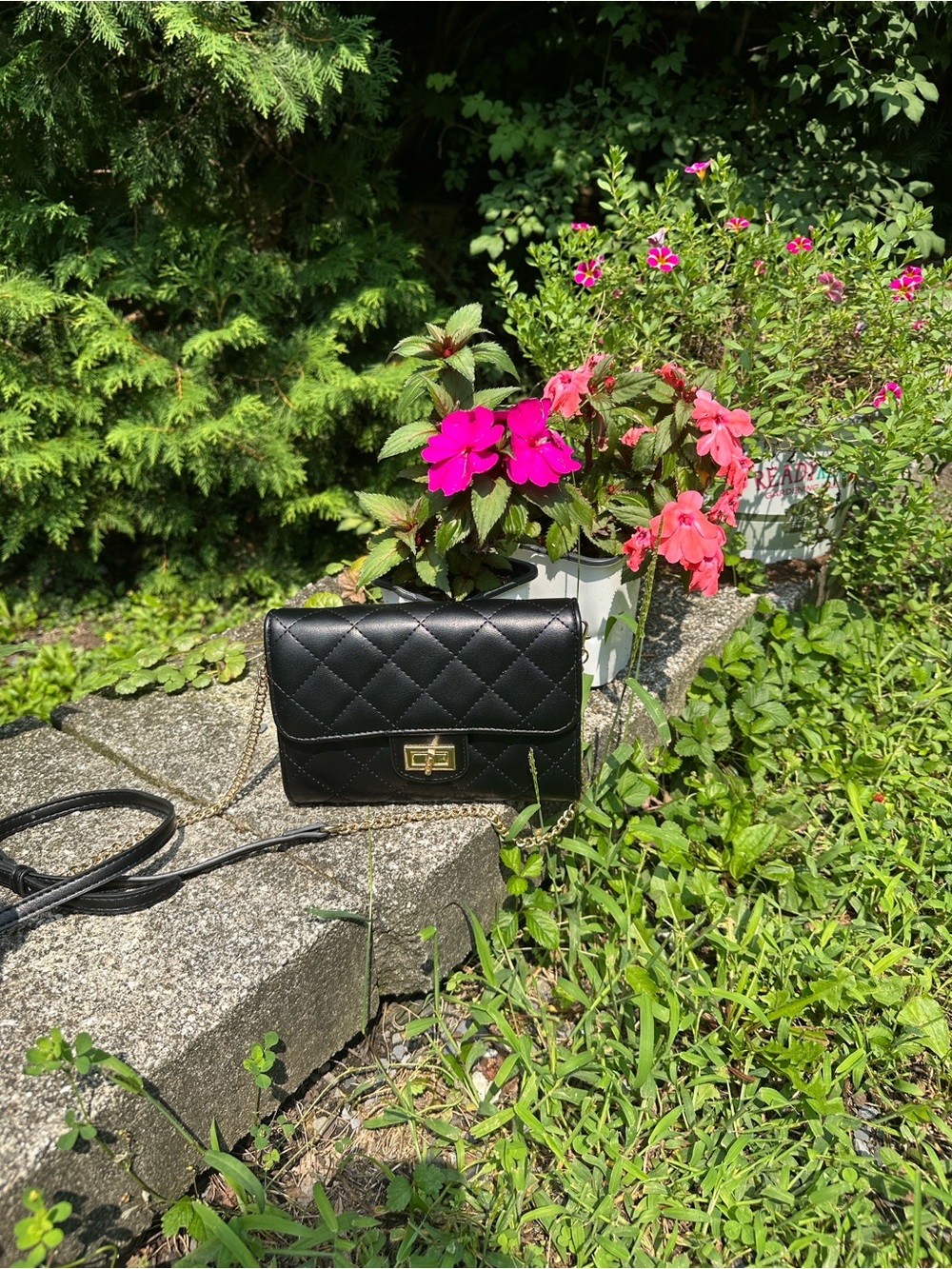 Kelly & Katie Black Quilted Crossbody with Gold Chain